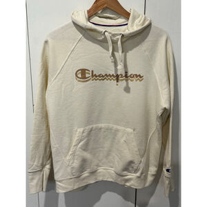 Women's Champion Cream Gold Logo Hoodie Sweatshirt XL